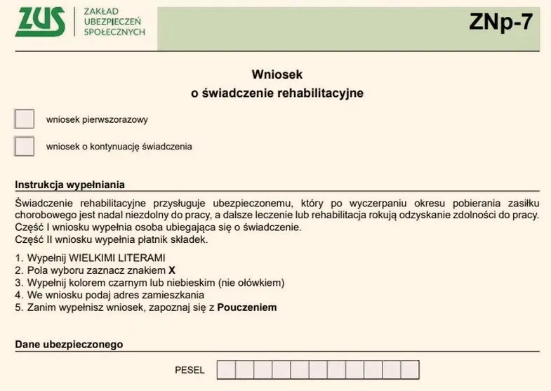 Jakie druki są potrzebne do przedłużenia świadczenia rehabilitacyjnego?