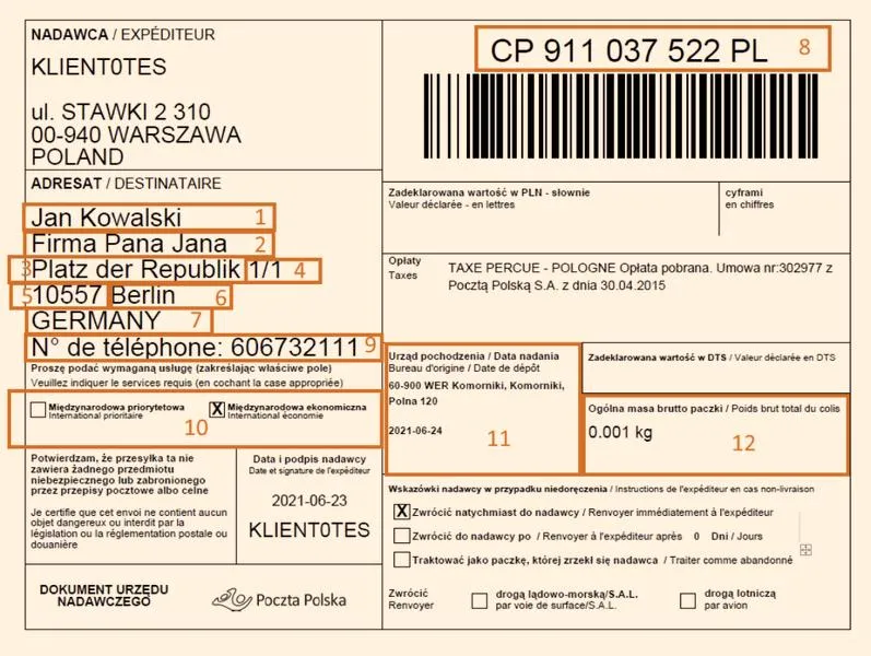 Etykiety i formularze nadania