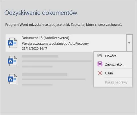 Odzyskiwanie dokumentów