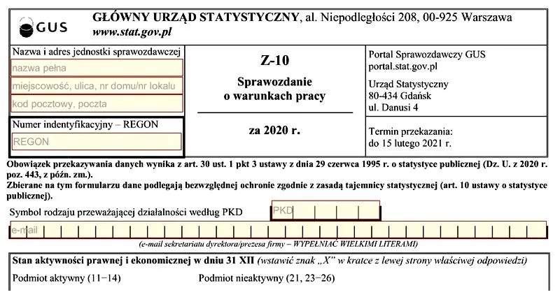 Wypełnianie druku ZUS Z-10